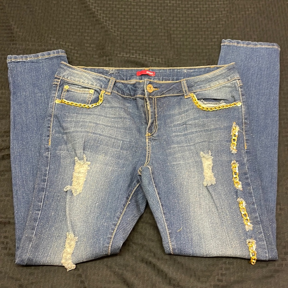 Bongo Gold Glitter Gold Chain Ripped Jeans Size 13